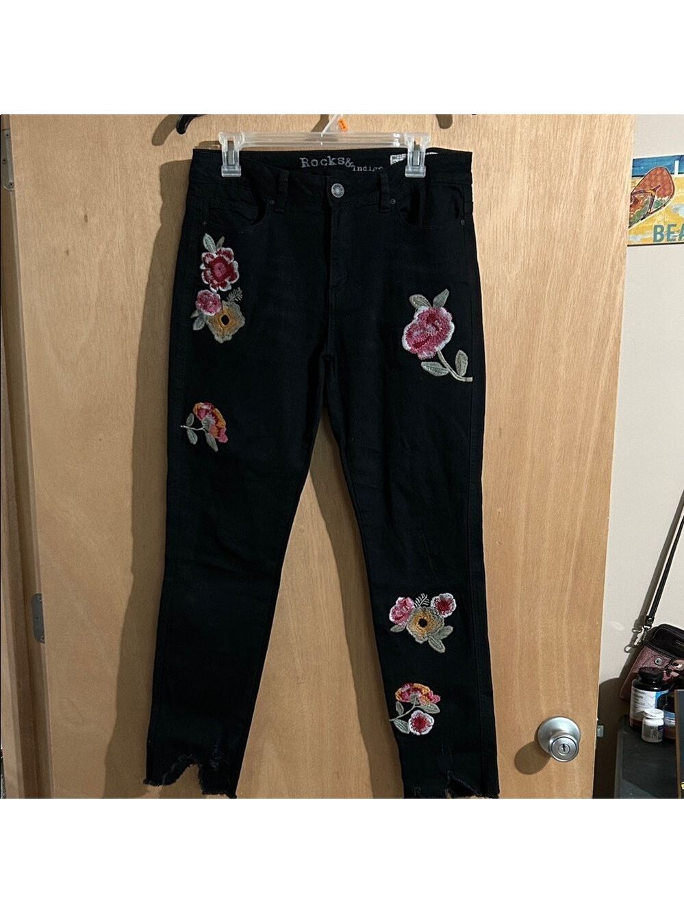 Rocks & Indigo Black Jeans with Floral Embroidery